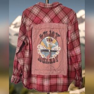Upcycled ENJOY THE JOURNEY distressed Flannel Shirt